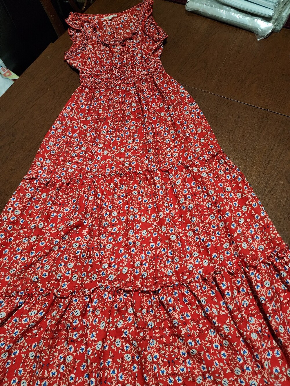 Max Studio Red Floral Tiered Maxi Dress - Picture 5 of 10